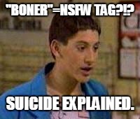 Boner | "BONER"=NSFW TAG?!? SUICIDE EXPLAINED. | image tagged in memes,suicide | made w/ Imgflip meme maker