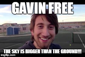 Gavin Free | GAVIN FREE THE SKY IS BIGGER THAN THE GROUND!!! | image tagged in gavin free,funny,memes,rooster teeth | made w/ Imgflip meme maker