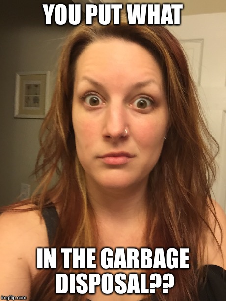 You put what in the garbage disposal?? | YOU PUT WHAT IN THE GARBAGE DISPOSAL?? | image tagged in funny memes,girl,what,face | made w/ Imgflip meme maker