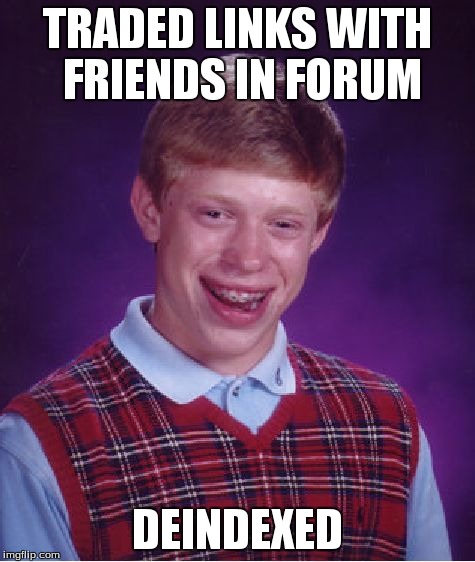 Bad Luck Brian | TRADED LINKS WITH FRIENDS IN FORUM DEINDEXED | image tagged in memes,bad luck brian | made w/ Imgflip meme maker