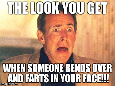 THE LOOK YOU GET WHEN SOMEONE BENDS OVER AND FARTS IN YOUR FACE!!! | image tagged in farts,farting,fart,funny memes,hilarious | made w/ Imgflip meme maker