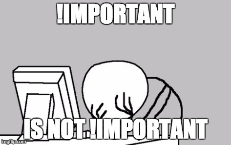 Computer Guy Facepalm Meme | !IMPORTANT IS NOT !IMPORTANT | image tagged in memes,computer guy facepalm | made w/ Imgflip meme maker