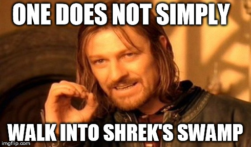 One Does Not Simply | ONE DOES NOT SIMPLY WALK INTO SHREK'S SWAMP | image tagged in memes,one does not simply | made w/ Imgflip meme maker