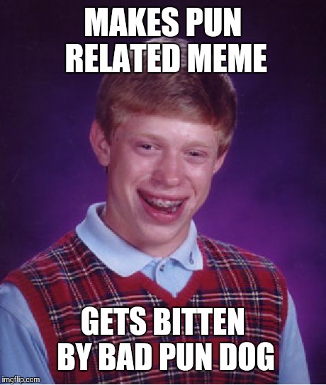 Bad Luck Brian Meme | MAKES PUN RELATED MEME GETS BITTEN BY BAD PUN DOG | image tagged in memes,bad luck brian | made w/ Imgflip meme maker