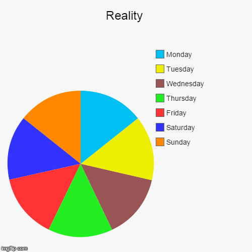 How the week really is | image tagged in funny,pie charts | made w/ Imgflip chart maker