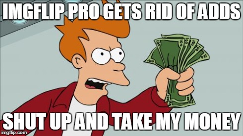 Shut Up And Take My Money Fry | IMGFLIP PRO GETS RID OF ADDS SHUT UP AND TAKE MY MONEY | image tagged in memes,shut up and take my money fry | made w/ Imgflip meme maker