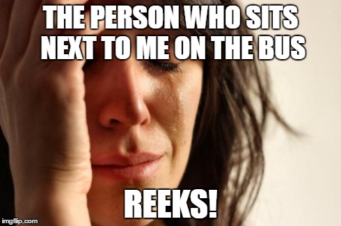 First World Problems Meme | THE PERSON WHO SITS NEXT TO ME ON THE BUS REEKS! | image tagged in memes,first world problems | made w/ Imgflip meme maker