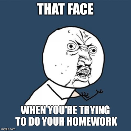 Y U No | THAT FACE WHEN YOU'RE TRYING TO DO YOUR HOMEWORK | image tagged in memes,y u no | made w/ Imgflip meme maker