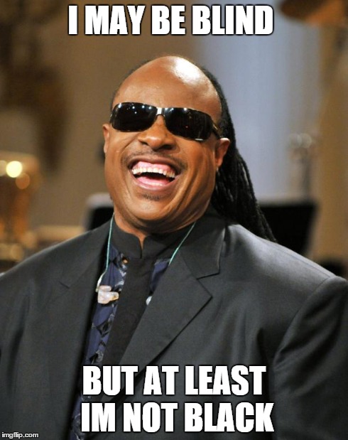 Stevie Wonder | I MAY BE BLIND BUT AT LEAST IM NOT BLACK | image tagged in stevie wonder | made w/ Imgflip meme maker