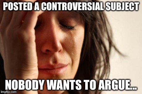 First World Problems | POSTED A CONTROVERSIAL SUBJECT NOBODY WANTS TO ARGUE... | image tagged in memes,first world problems | made w/ Imgflip meme maker
