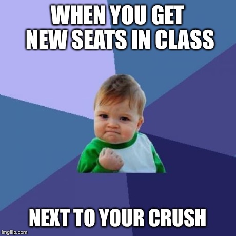 Success Kid | WHEN YOU GET NEW SEATS IN CLASS NEXT TO YOUR CRUSH | image tagged in memes,success kid | made w/ Imgflip meme maker