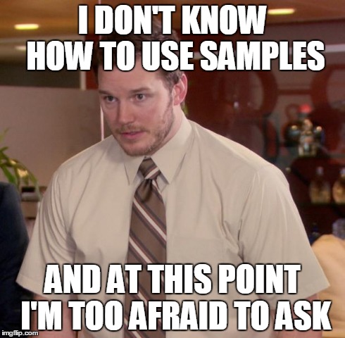 Afraid To Ask Andy Meme | I DON'T KNOW HOW TO USE SAMPLES AND AT THIS POINT I'M TOO AFRAID TO ASK | image tagged in memes,afraid to ask andy | made w/ Imgflip meme maker