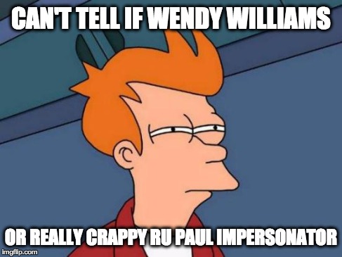 Futurama Fry Meme | CAN'T TELL IF WENDY WILLIAMS OR REALLY CRAPPY RU PAUL IMPERSONATOR | image tagged in memes,futurama fry | made w/ Imgflip meme maker