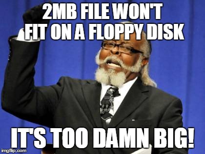 Too Damn High | 2MB FILE WON'T FIT ON A FLOPPY DISK IT'S TOO DAMN BIG! | image tagged in memes,too damn high | made w/ Imgflip meme maker