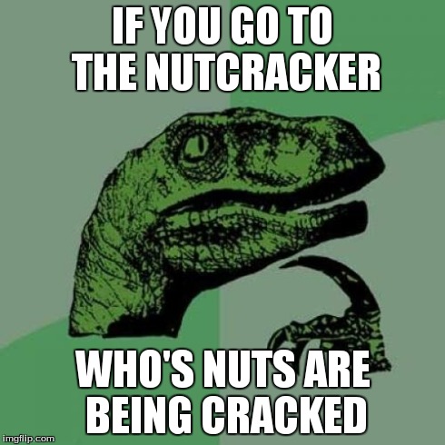 Philosoraptor Meme | IF YOU GO TO THE NUTCRACKER WHO'S NUTS ARE BEING CRACKED | image tagged in memes,philosoraptor | made w/ Imgflip meme maker