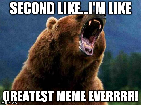 Rage Bear | SECOND LIKE...I'M LIKE GREATEST MEME EVERRRR! | image tagged in rage bear | made w/ Imgflip meme maker