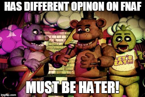 FNaF | HAS DIFFERENT OPINON ON FNAF MUST BE HATER! | image tagged in fnaf | made w/ Imgflip meme maker