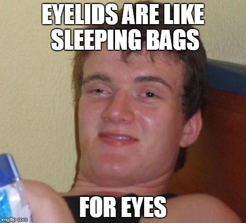 10 Guy | EYELIDS ARE LIKE SLEEPING BAGS FOR EYES | image tagged in memes,10 guy | made w/ Imgflip meme maker