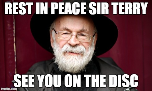 REST IN PEACE SIR TERRY SEE YOU ON THE DISC | image tagged in terry pratchett,discworld | made w/ Imgflip meme maker