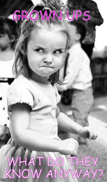 Angry Toddler | GROWN UPS WHAT DO THEY KNOW ANYWAY? | image tagged in memes,angry toddler | made w/ Imgflip meme maker