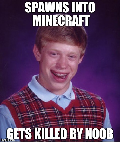 Worse Luck Warren | SPAWNS INTO MINECRAFT GETS KILLED BY NOOB | image tagged in memes,bad luck brian | made w/ Imgflip meme maker