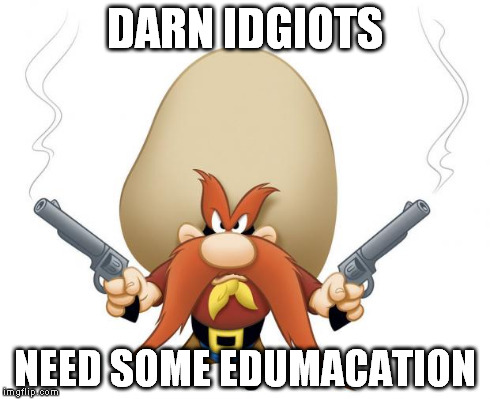 Yosemite Sam | DARN IDGIOTS NEED SOME EDUMACATION | image tagged in yosemite sam | made w/ Imgflip meme maker