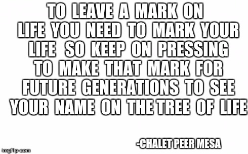 chalet quote | TO  LEAVE  A  MARK  ON  LIFE  YOU  NEED  TO  MARK  YOUR  LIFE   SO  KEEP  ON  PRESSING  TO  MAKE  THAT  MARK  FOR  FUTURE  GENERATIONS  TO   | image tagged in quotes,imgflip,original meme | made w/ Imgflip meme maker