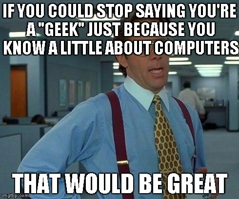 That Would Be Great Meme | IF YOU COULD STOP SAYING YOU'RE A "GEEK" JUST BECAUSE YOU KNOW A LITTLE ABOUT COMPUTERS THAT WOULD BE GREAT | image tagged in memes,that would be great | made w/ Imgflip meme maker