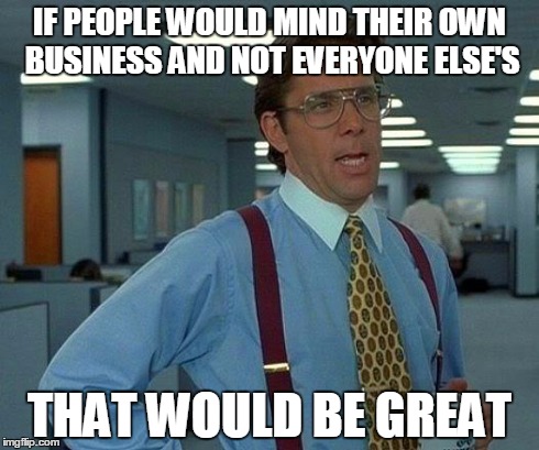That Would Be Great | IF PEOPLE WOULD MIND THEIR OWN BUSINESS AND NOT EVERYONE ELSE'S THAT WOULD BE GREAT | image tagged in memes,that would be great | made w/ Imgflip meme maker