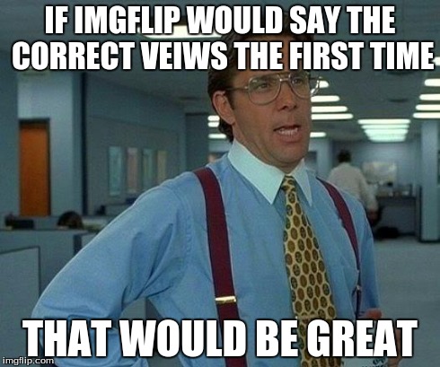 That Would Be Great Meme | IF IMGFLIP WOULD SAY THE CORRECT VEIWS THE FIRST TIME THAT WOULD BE GREAT | image tagged in memes,that would be great | made w/ Imgflip meme maker