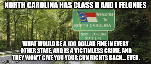 NORTH CAROLINA HAS CLASS H AND I FELONIES WHAT WOULD BE A 100 DOLLAR FINE IN EVERY OTHER STATE, AND IS A VICTIMLESS CRIME, AND THEY WON'T GI | image tagged in useless fact of the day | made w/ Imgflip meme maker