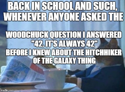 That's where it's from right? | BACK IN SCHOOL AND SUCH, WHENEVER ANYONE ASKED THE WOODCHUCK QUESTION I ANSWERED "42. IT'S ALWAYS 42" BEFORE I KNEW ABOUT THE HITCHHIKER OF  | image tagged in memes,i should buy a boat cat | made w/ Imgflip meme maker