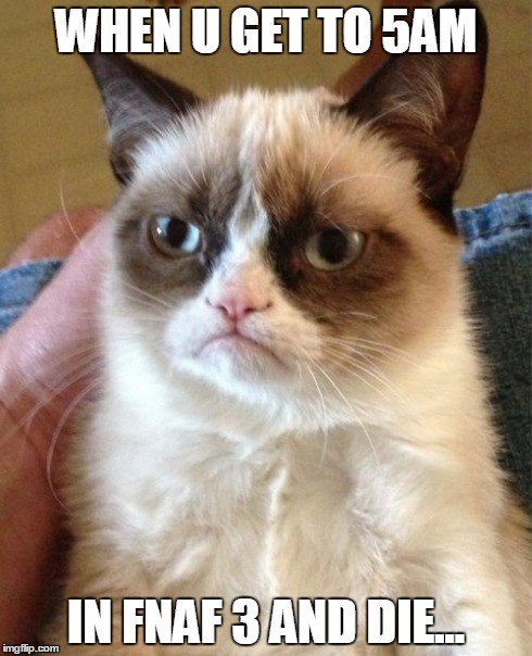Grumpy Cat | WHEN U GET TO 5AM IN FNAF 3 AND DIE... | image tagged in memes,grumpy cat | made w/ Imgflip meme maker