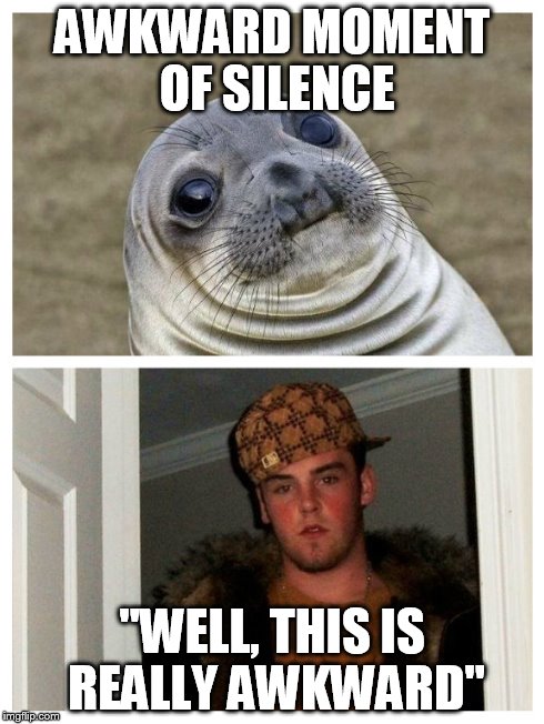 Made the situation even worse. | AWKWARD MOMENT OF SILENCE "WELL, THIS IS REALLY AWKWARD" | image tagged in awkward moment sealion,scumbag steve | made w/ Imgflip meme maker