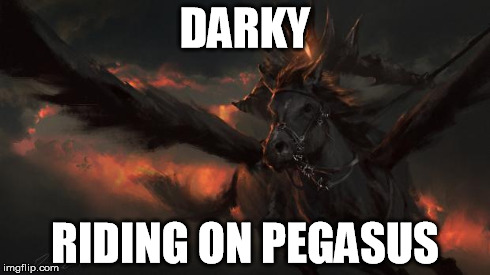 DARKY RIDING ON PEGASUS | image tagged in black pegasus | made w/ Imgflip meme maker