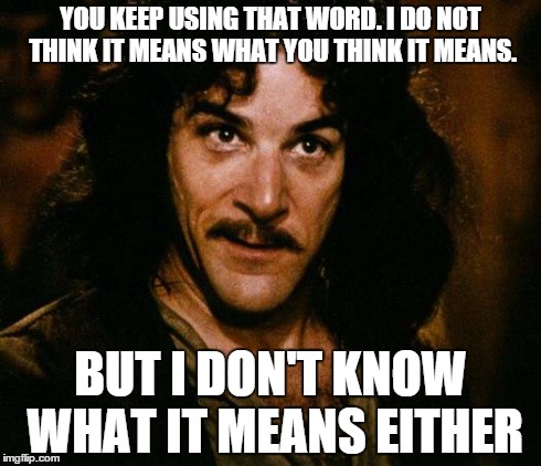 Inigo Montoya Meme | YOU KEEP USING THAT WORD. I DO NOT THINK IT MEANS WHAT YOU THINK IT MEANS. BUT I DON'T KNOW WHAT IT MEANS EITHER | image tagged in memes,inigo montoya | made w/ Imgflip meme maker