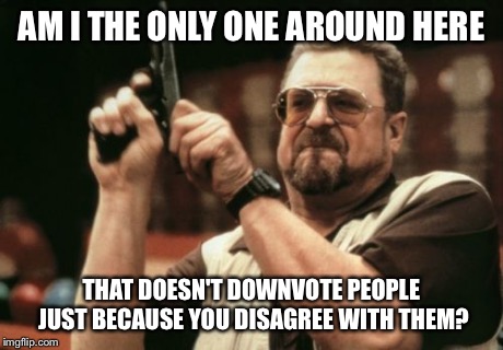 Am I The Only One Around Here | AM I THE ONLY ONE AROUND HERE THAT DOESN'T DOWNVOTE PEOPLE JUST BECAUSE YOU DISAGREE WITH THEM? | image tagged in memes,am i the only one around here | made w/ Imgflip meme maker