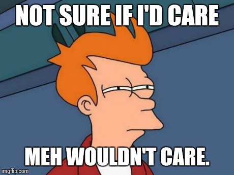 NOT SURE IF I'D CARE MEH WOULDN'T CARE. | image tagged in memes,futurama fry | made w/ Imgflip meme maker