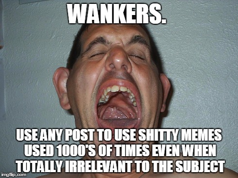Inappropriate Meme over usage | WANKERS. USE ANY POST TO USE SHITTY MEMES USED 1000'S OF TIMES EVEN WHEN TOTALLY IRRELEVANT TO THE SUBJECT | image tagged in full retard | made w/ Imgflip meme maker