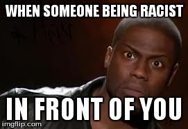 Kevin Hart Meme | WHEN SOMEONE BEING RACIST IN FRONT OF YOU | image tagged in memes,kevin hart the hell | made w/ Imgflip meme maker