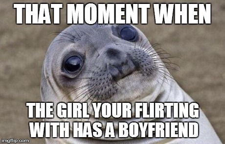 Awkward Moment Sealion | THAT MOMENT WHEN THE GIRL YOUR FLIRTING WITH HAS A BOYFRIEND | image tagged in memes,awkward moment sealion | made w/ Imgflip meme maker