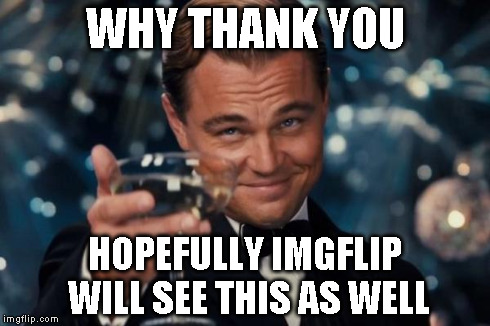 Leonardo Dicaprio Cheers Meme | WHY THANK YOU HOPEFULLY IMGFLIP WILL SEE THIS AS WELL | image tagged in memes,leonardo dicaprio cheers | made w/ Imgflip meme maker
