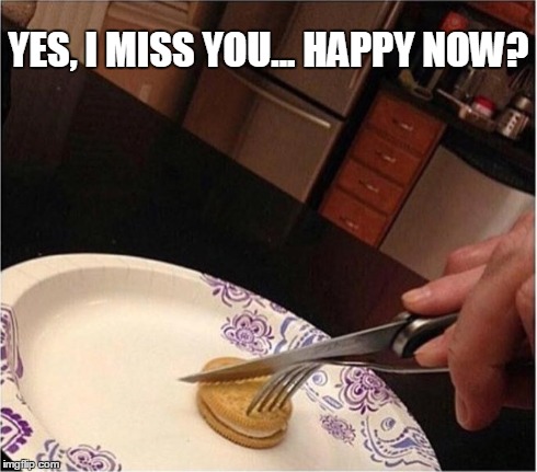 I Miss You | YES, I MISS YOU... HAPPY NOW? | image tagged in miss you,vince vance,hungry,cookies for dinner,ain't no sanwich when she's gone,man without woman | made w/ Imgflip meme maker