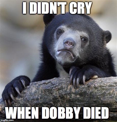 I think I might be a Monster | I DIDN'T CRY WHEN DOBBY DIED | image tagged in memes,confession bear,harry potter | made w/ Imgflip meme maker