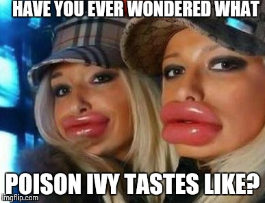 Duck Face Chicks | HAVE YOU EVER WONDERED WHAT POISON IVY TASTES LIKE? | image tagged in memes,duck face chicks | made w/ Imgflip meme maker