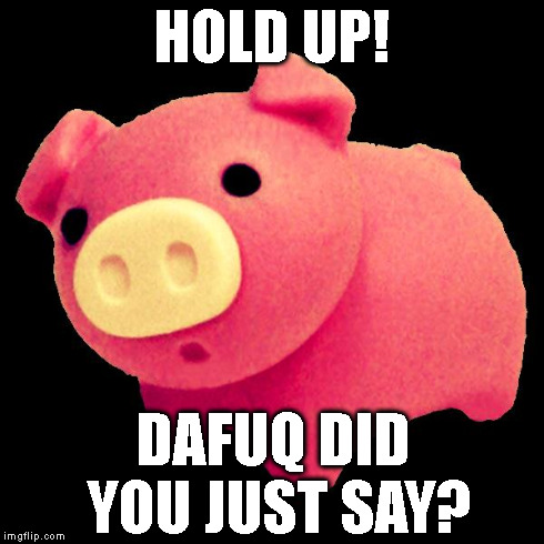 HOLD UP! DAFUQ DID YOU JUST SAY? | image tagged in harley the pig | made w/ Imgflip meme maker