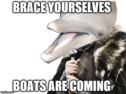 BRACE YOURSELVES BOATS ARE COMING | image tagged in brace yourselves dolphin,brace yourselves x is coming | made w/ Imgflip meme maker