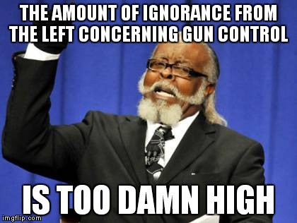THE AMOUNT OF IGNORANCE FROM THE LEFT CONCERNING GUN CONTROL IS TOO DAMN HIGH | image tagged in memes,too damn high | made w/ Imgflip meme maker