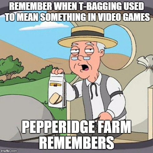 Pepperidge Farm Remembers | REMEMBER WHEN T-BAGGING USED TO MEAN SOMETHING IN VIDEO GAMES PEPPERIDGE FARM REMEMBERS | image tagged in memes,pepperidge farm remembers,gaming | made w/ Imgflip meme maker