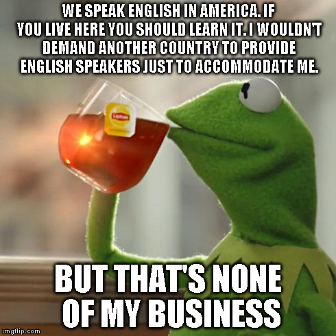 But That's None Of My Business Meme | WE SPEAK ENGLISH IN AMERICA. IF YOU LIVE HERE YOU SHOULD LEARN IT. I WOULDN'T DEMAND ANOTHER COUNTRY TO PROVIDE ENGLISH SPEAKERS JUST TO ACC | image tagged in memes,but thats none of my business,kermit the frog | made w/ Imgflip meme maker